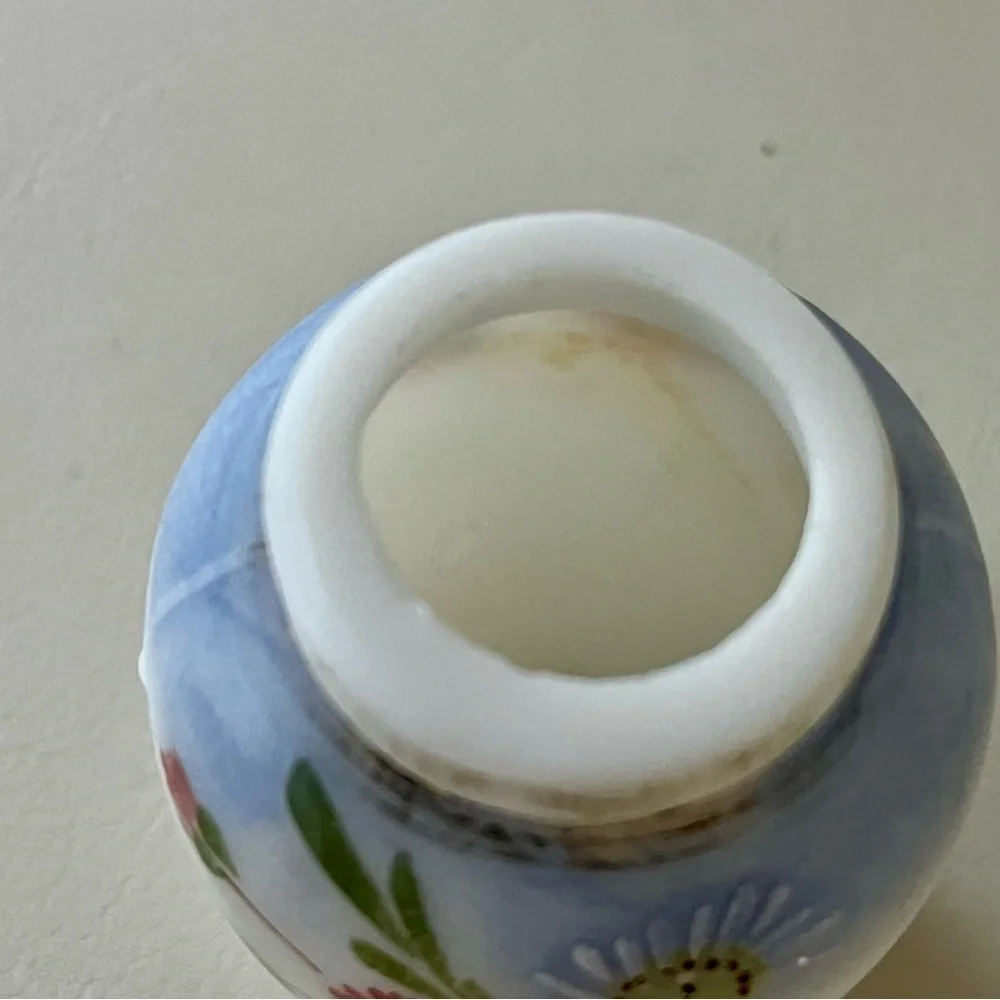 Hand-Painted Milk Glass Floral Salt Shaker with Metal Lid